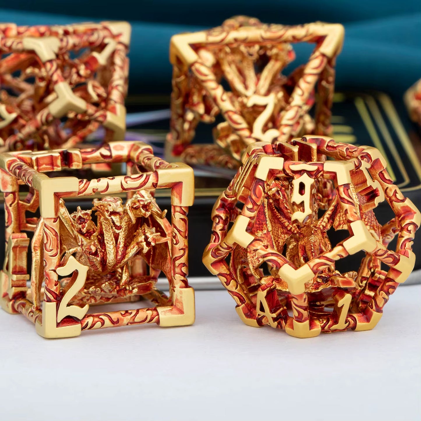 Draconic Howl – Hollow Metal Dragon Dice Set